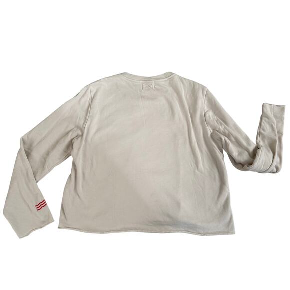 Sol Angeles Smile Sweatshirt Women's Large Beige Red Crop Pullover - Picture 2 of 7